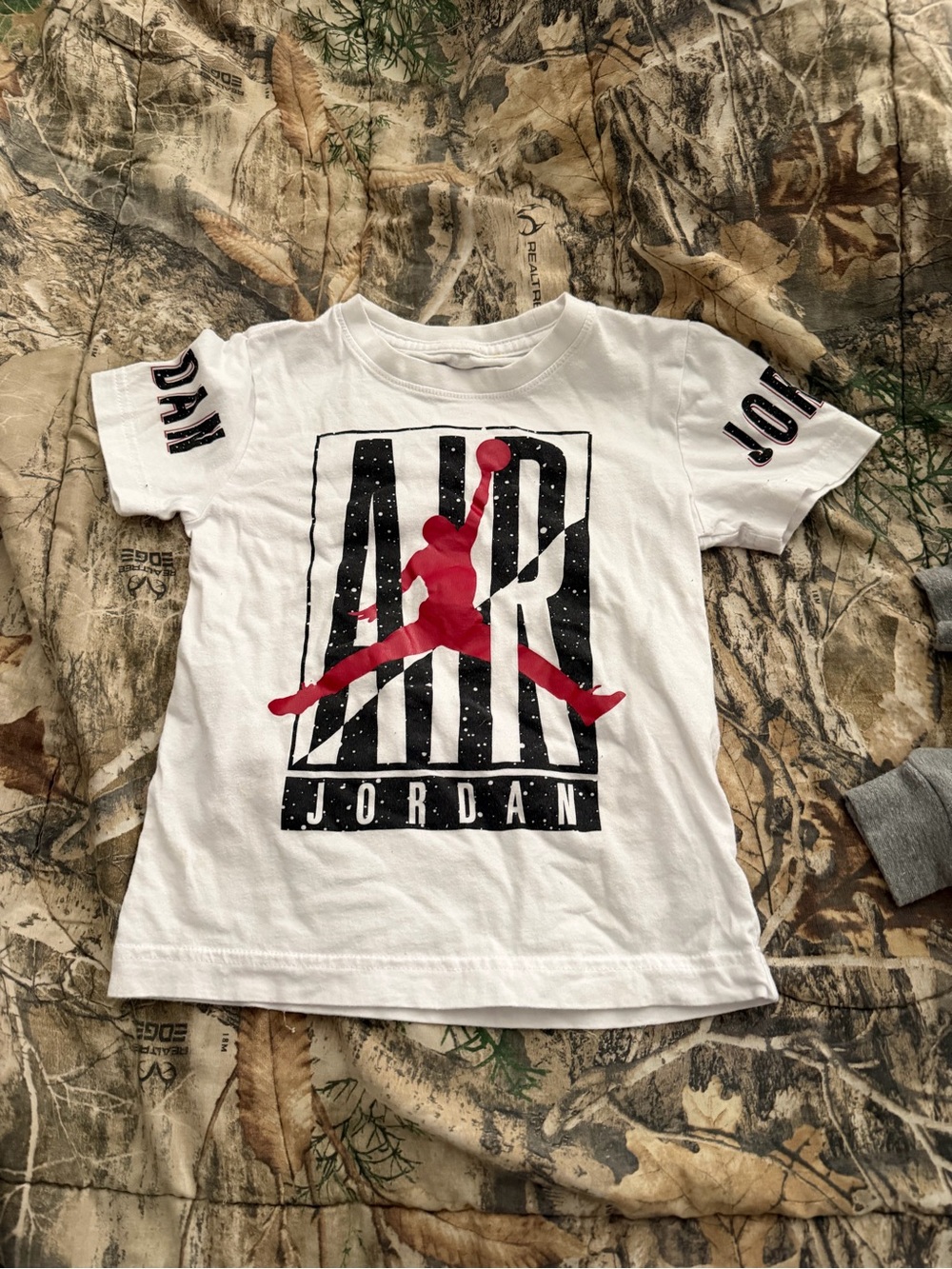Jordan White Short-Sleeve Tee with Red Jumpman and Black AIR Graphic